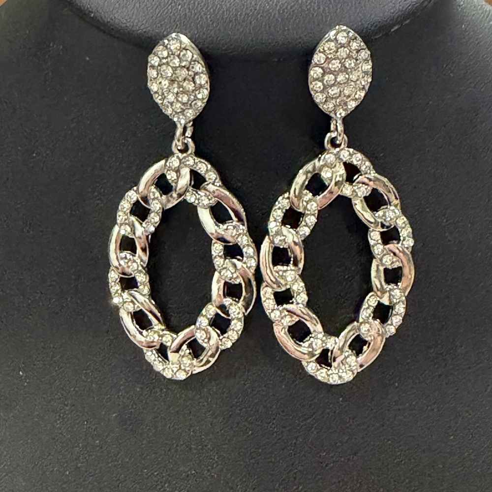 Artisan Rhodium Zirconia Chain-Link Drop Earrings